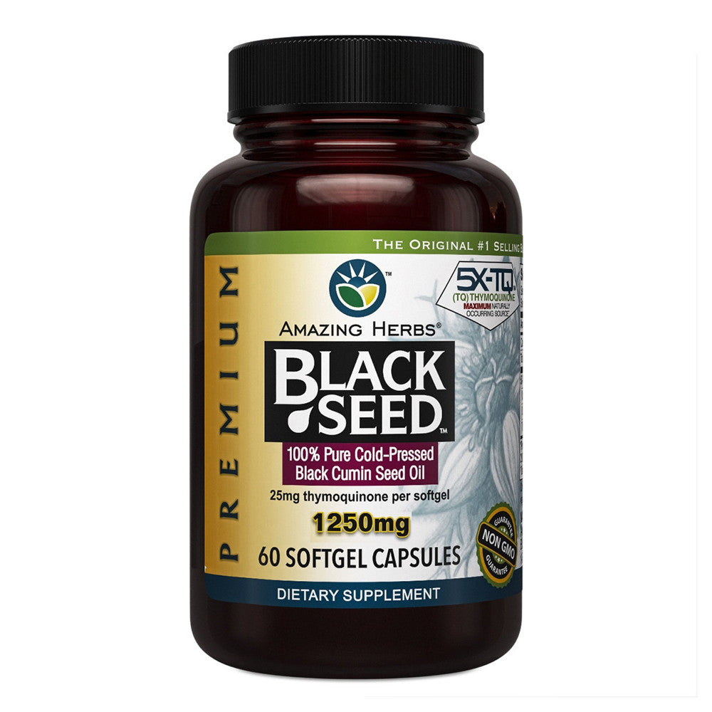 Amazing Herbs Black Cumin Seed 100% Pure Cold-Pressed Oil 1250 mg Softgels, 60 Ea